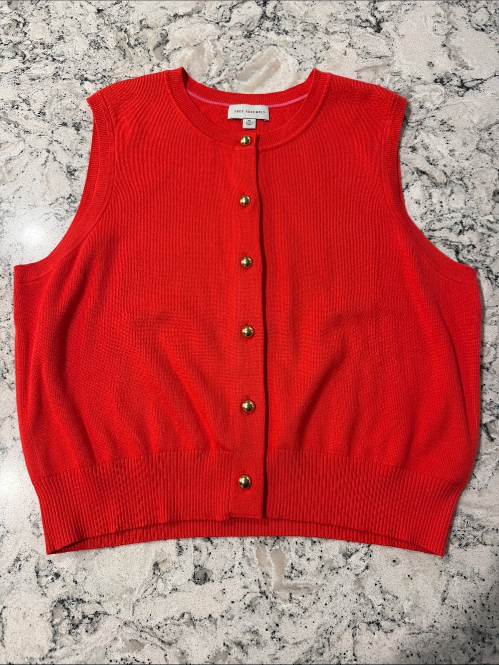 Free Assembly Red Cashmere-Blend Sleeveless Button Cardigan